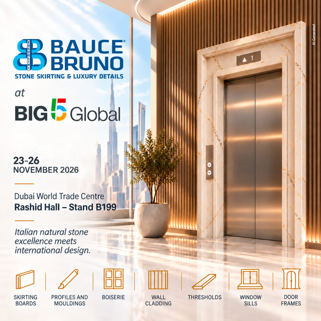 Bauce Bruno sarà tra i protagonisti di Big 5 Dubai, Rashid Hall – Stand B199. Scopri zoccolini, rivestimenti, boiserie e lavorazioni su misura.